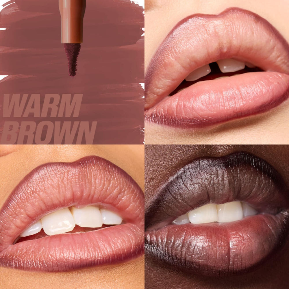 Close-up of Warm Brown shade on lips with matte finish