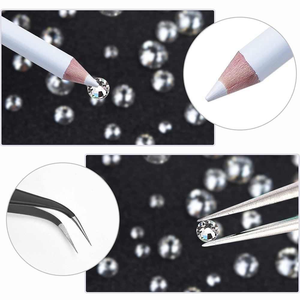 HUETFAT flat-back crystals in six sizes organized for easy access.