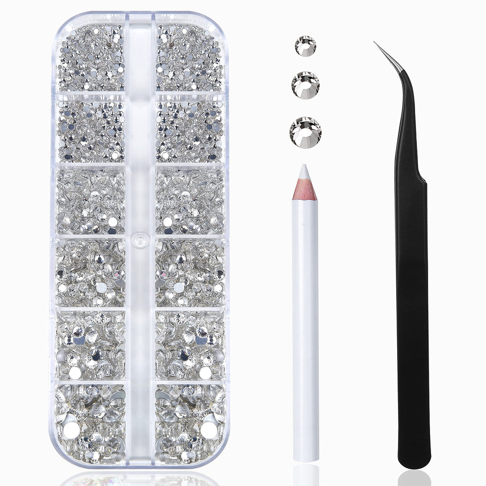 HUETFAT nail art rhinestones 2400pcs stored neatly in a clear organizer box.
