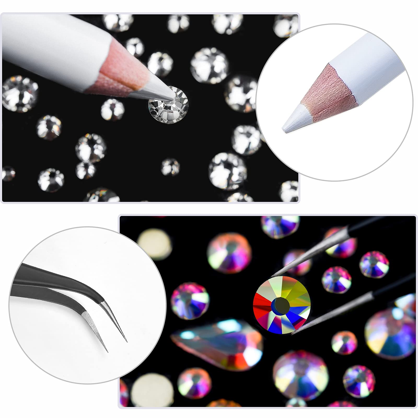 HUETFAT nail art tweezers for precise stone placement.