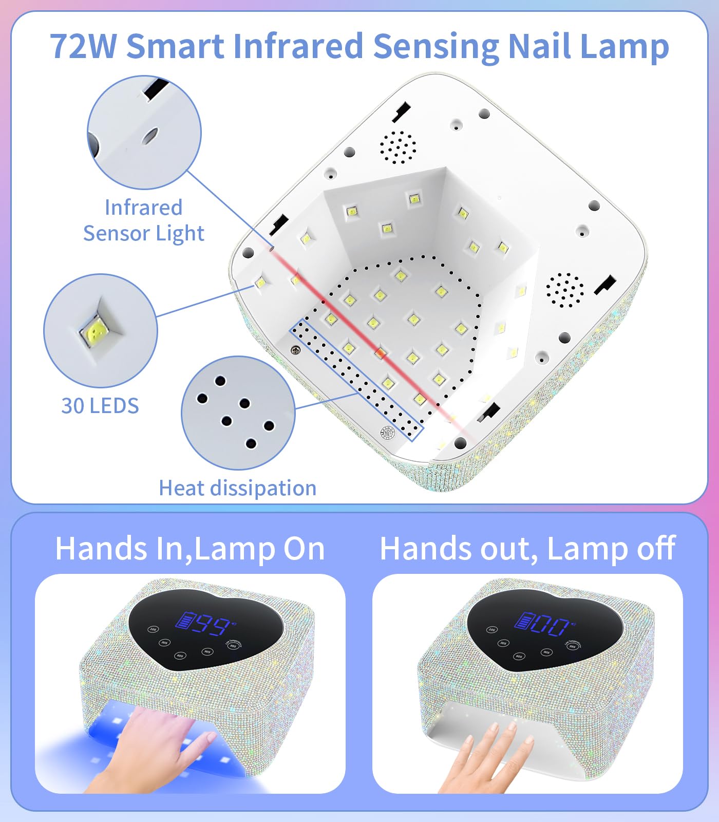 HUGMAPLE diamond LED nail dryer in action for salon-quality nails