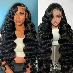 Hugsun 30-inch full-length body wave lace front wig for natural everyday wear.