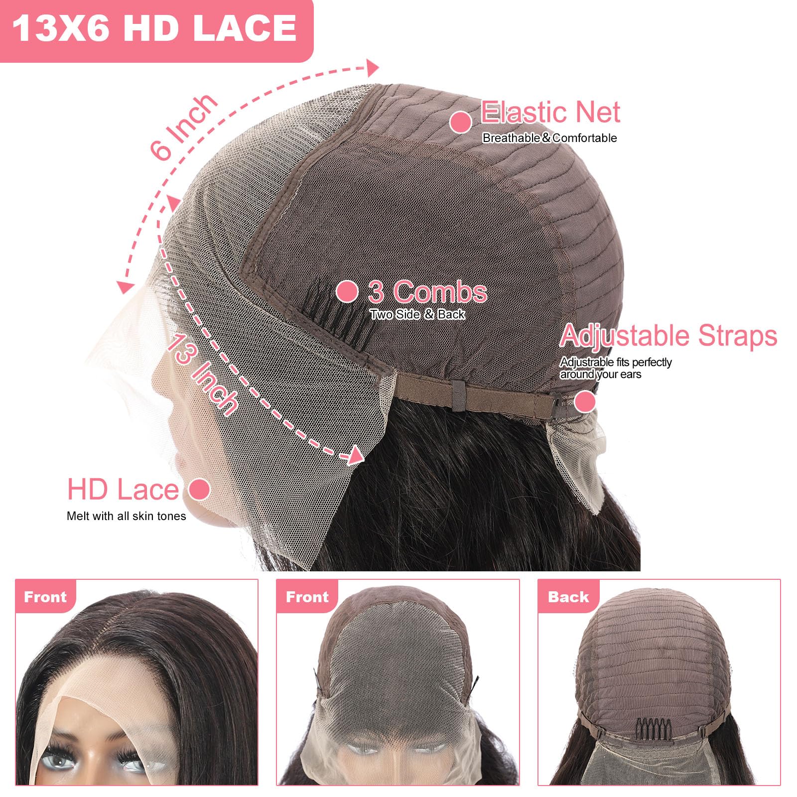 Hugsun HD lace-front wig human hair bleach-friendly for color variety.