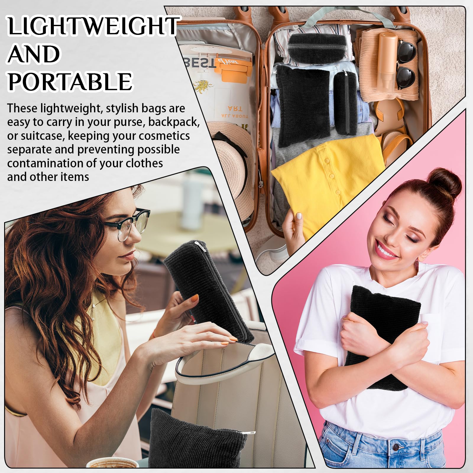 Huhumy corduroy makeup bag set presented as a stylish gift for organizers