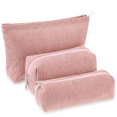 Huhumy corduroy makeup bag set pink trio offers stylish travel organization.