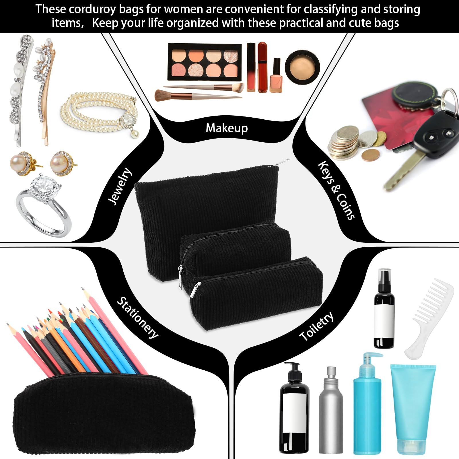 Huhumy large corduroy toiletry bag keeps toiletries neatly organized on the go
