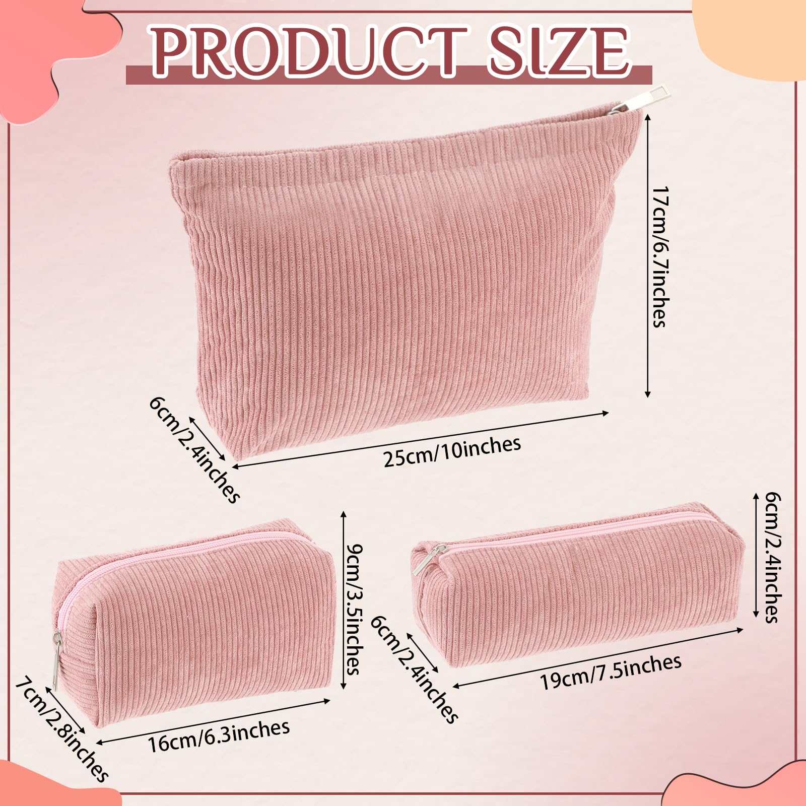 Huhumy pink corduroy makeup bag large capacity keeps cosmetics organized.