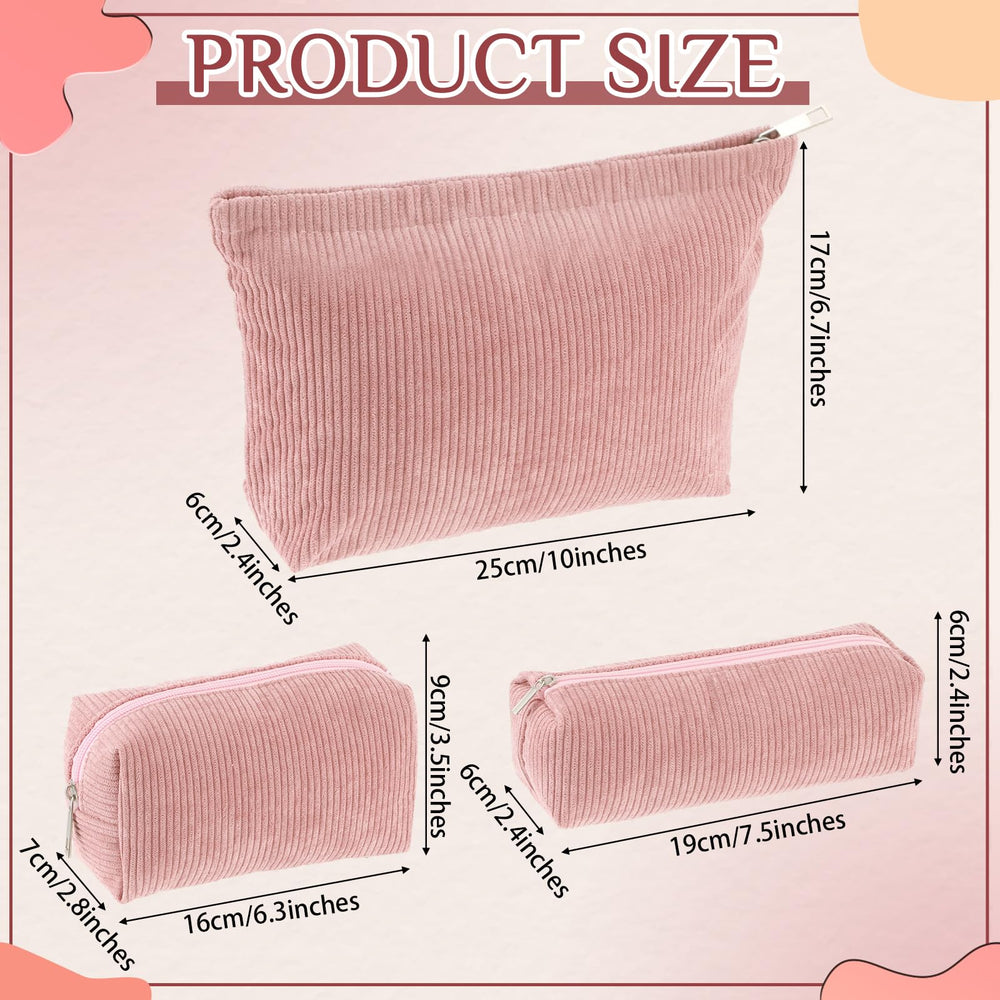 Huhumy pink corduroy makeup bag large capacity keeps cosmetics organized.