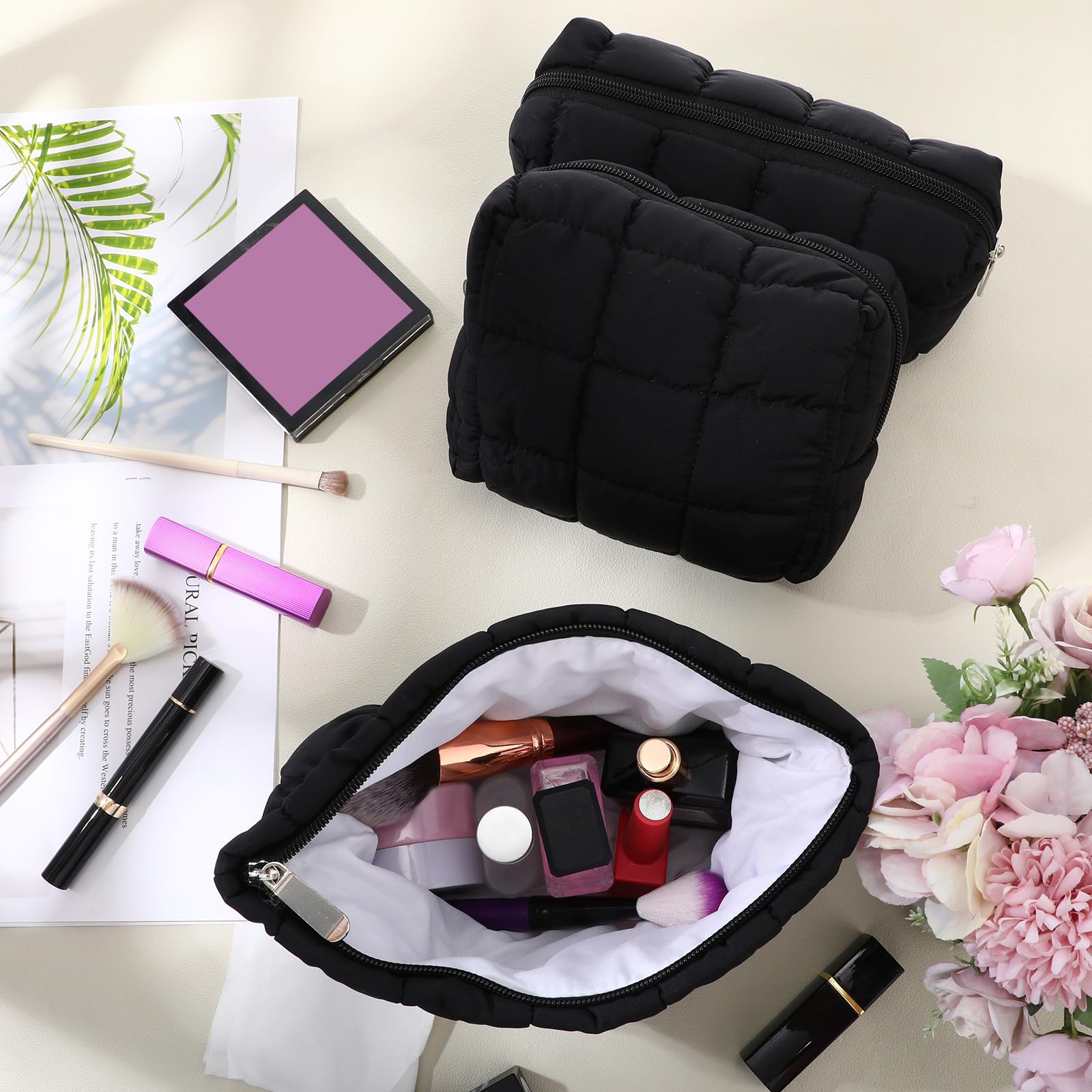 Huhumy small quilted cosmetic pouch in checkered design for on-the-go items.
