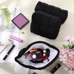 Huhumy small quilted cosmetic pouch in checkered design for on-the-go items.