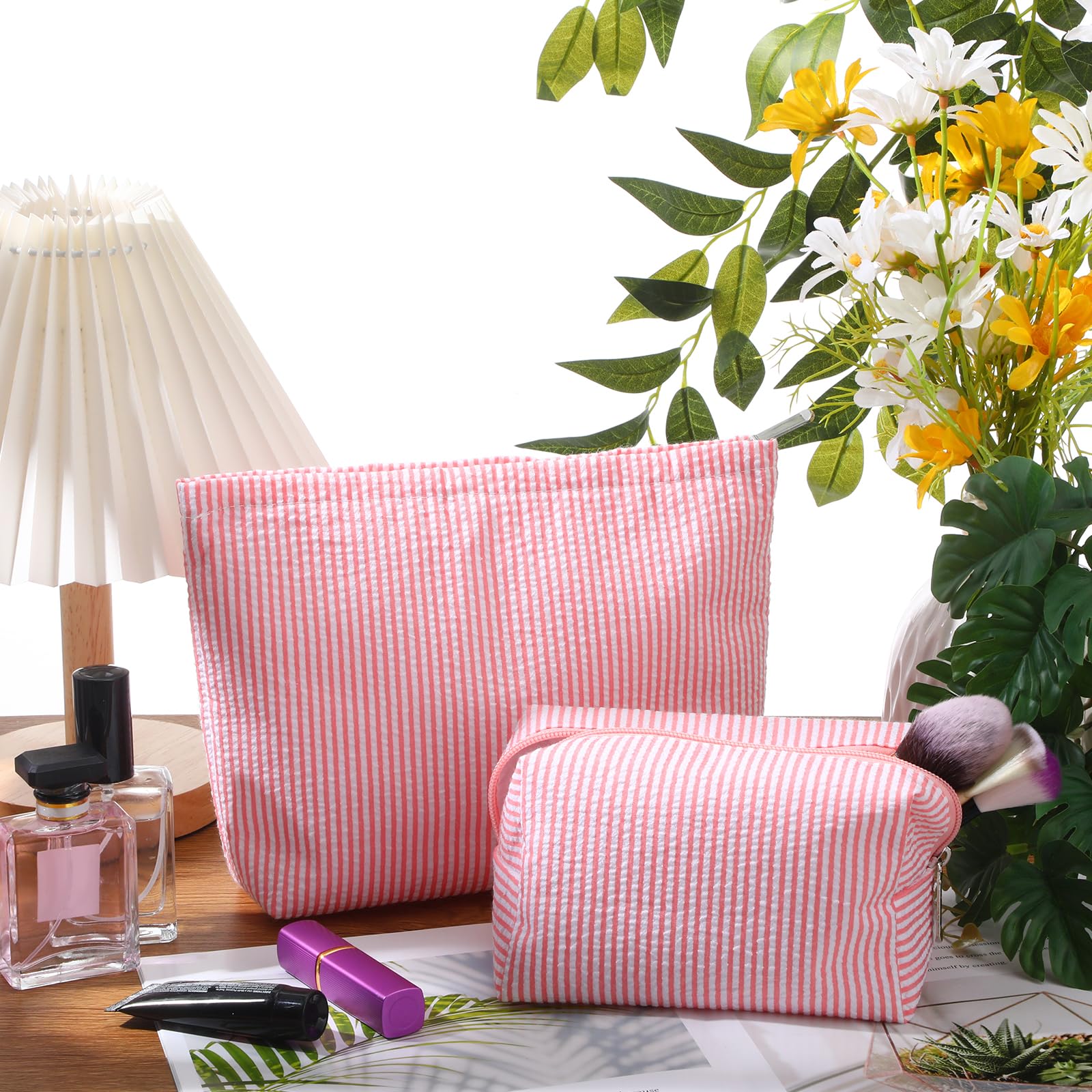 Huhumy rose-pink preppy design makeup bag ideal for home organization.