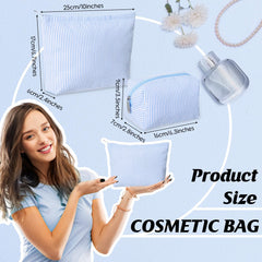 Huhumy blue seersucker small makeup bag, ideal for daily essentials