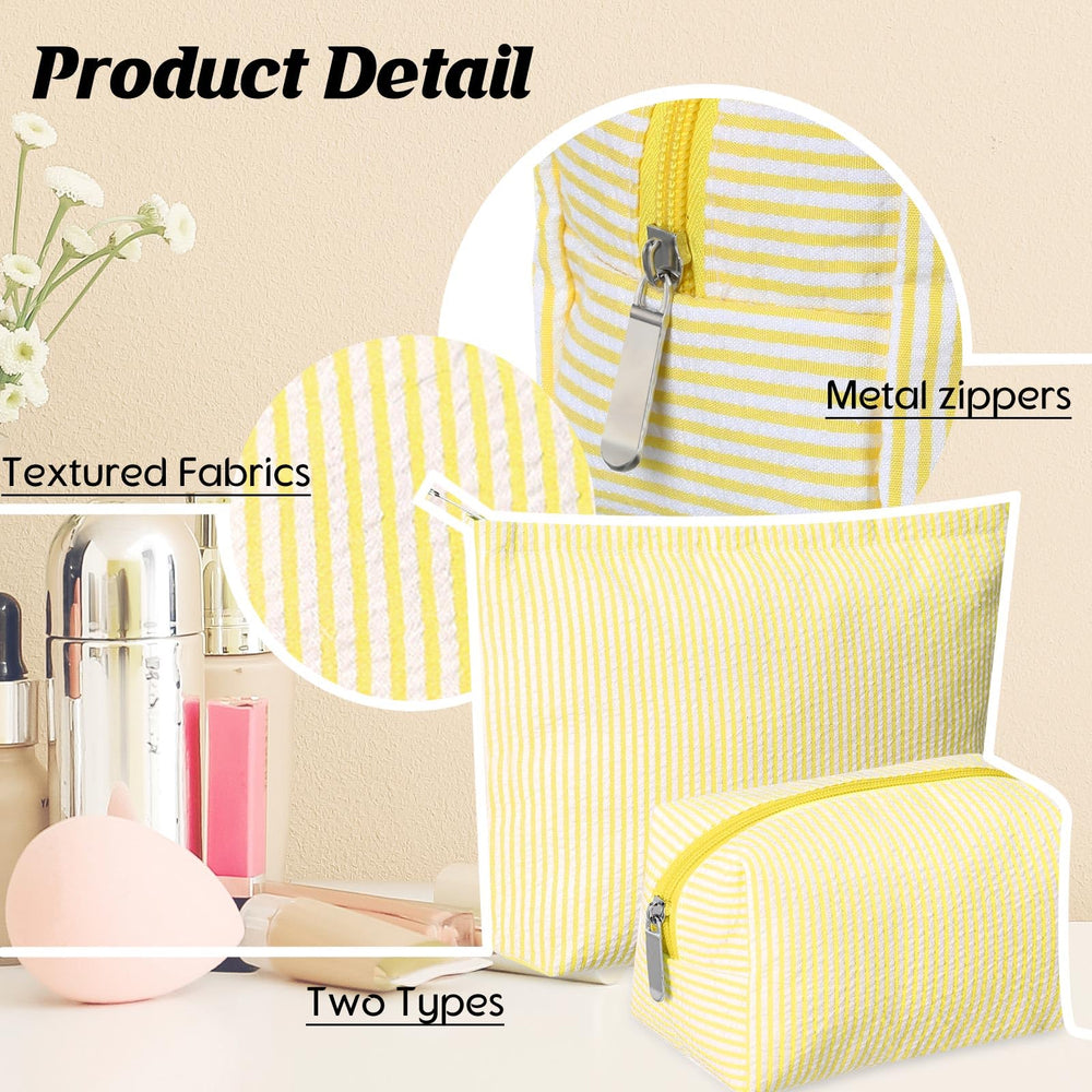 Huhumy seersucker makeup bag yellow interior; bright lining keeps items visible.