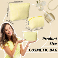 Huhumy seersucker makeup bag yellow zip closure; easy to open and secure.