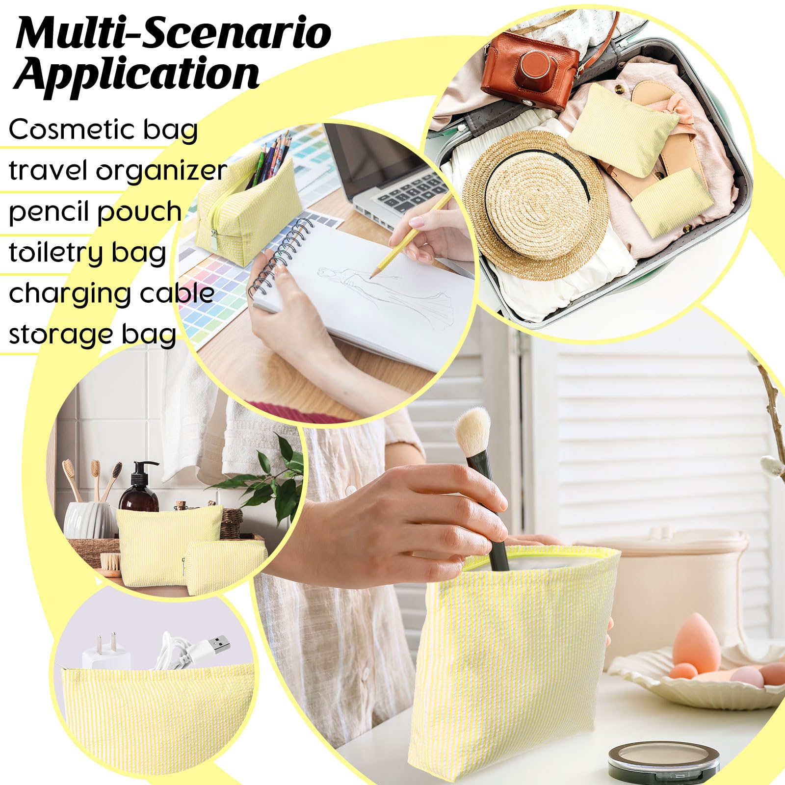 Huhumy two-piece makeup bag yellow large; extra space for skincare and travel must-haves.