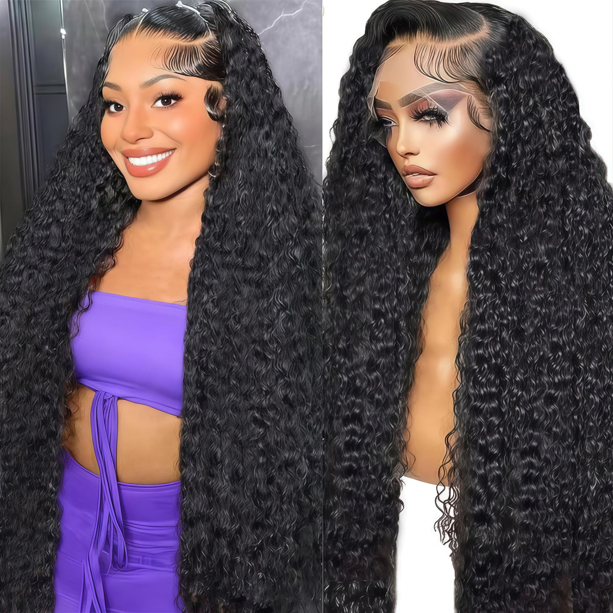 Huirslex deep wave lace-front wig 30 inch for natural movement and volume.