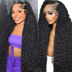 Huirslex deep wave lace-front wig 30 inch for natural movement and volume.
