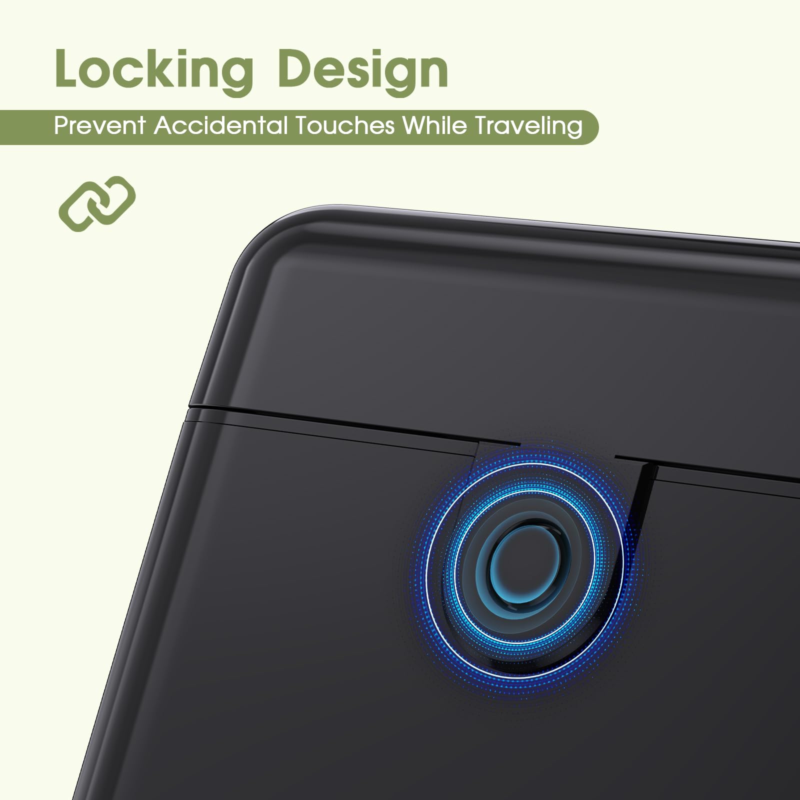 Secure push-button lock on HUITAI travel case prevents accidental openings.