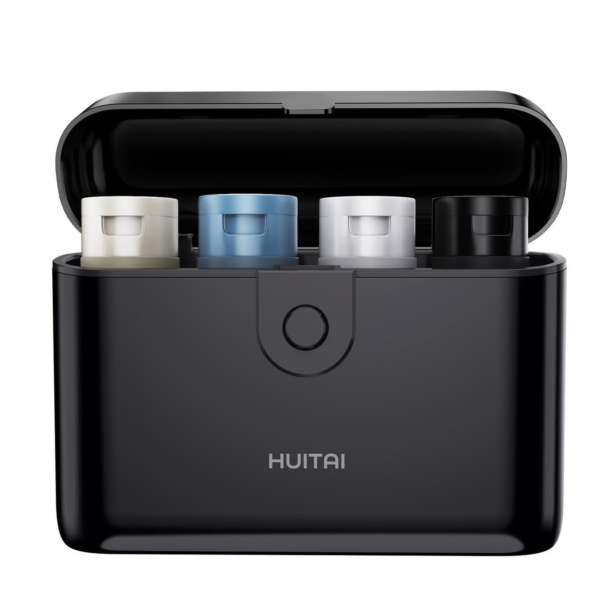 HUITAI travel bottles case with four 2oz bottles, TSA-approved and compact.
