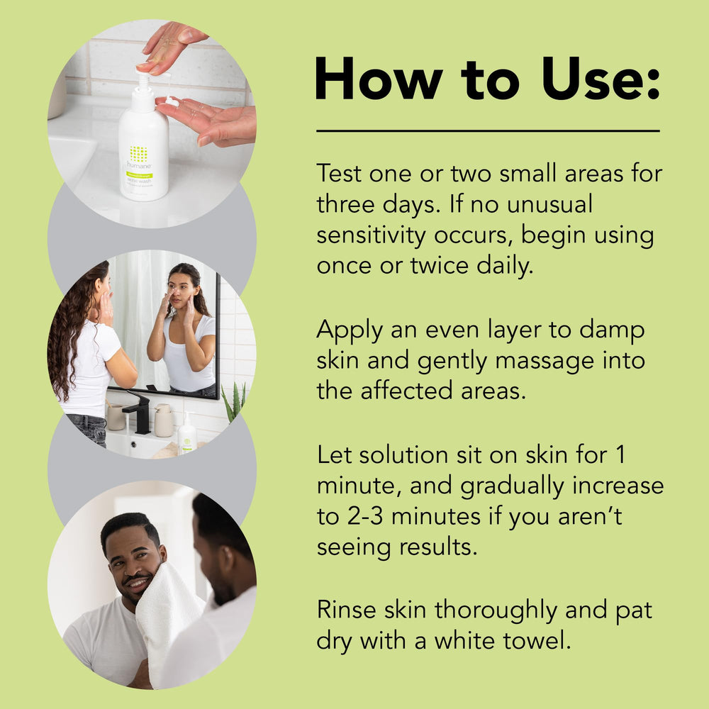 Humane benzoyl peroxide acne wash back-area use demonstrates full-body acne care