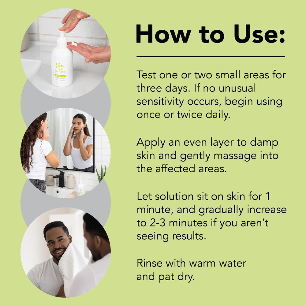 humane benzoyl peroxide acne wash face application on damp skin