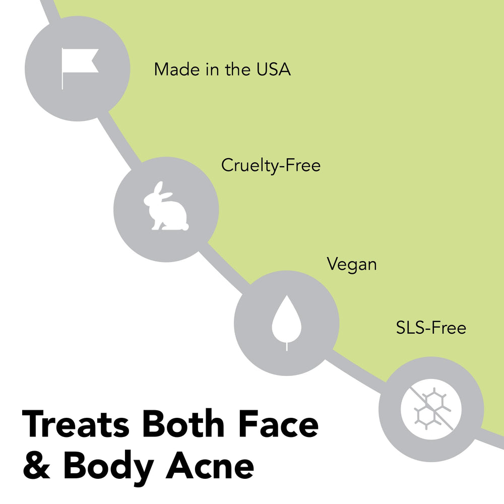 Humane benzoyl peroxide acne wash label-closeup confirms vegan, cruelty-free standards