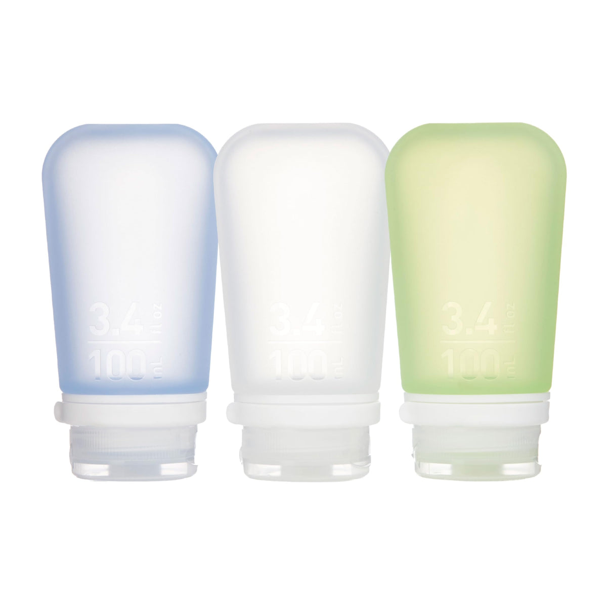 Humangear GoToob+ 3-pack bottles in clear for travel and easy labeling