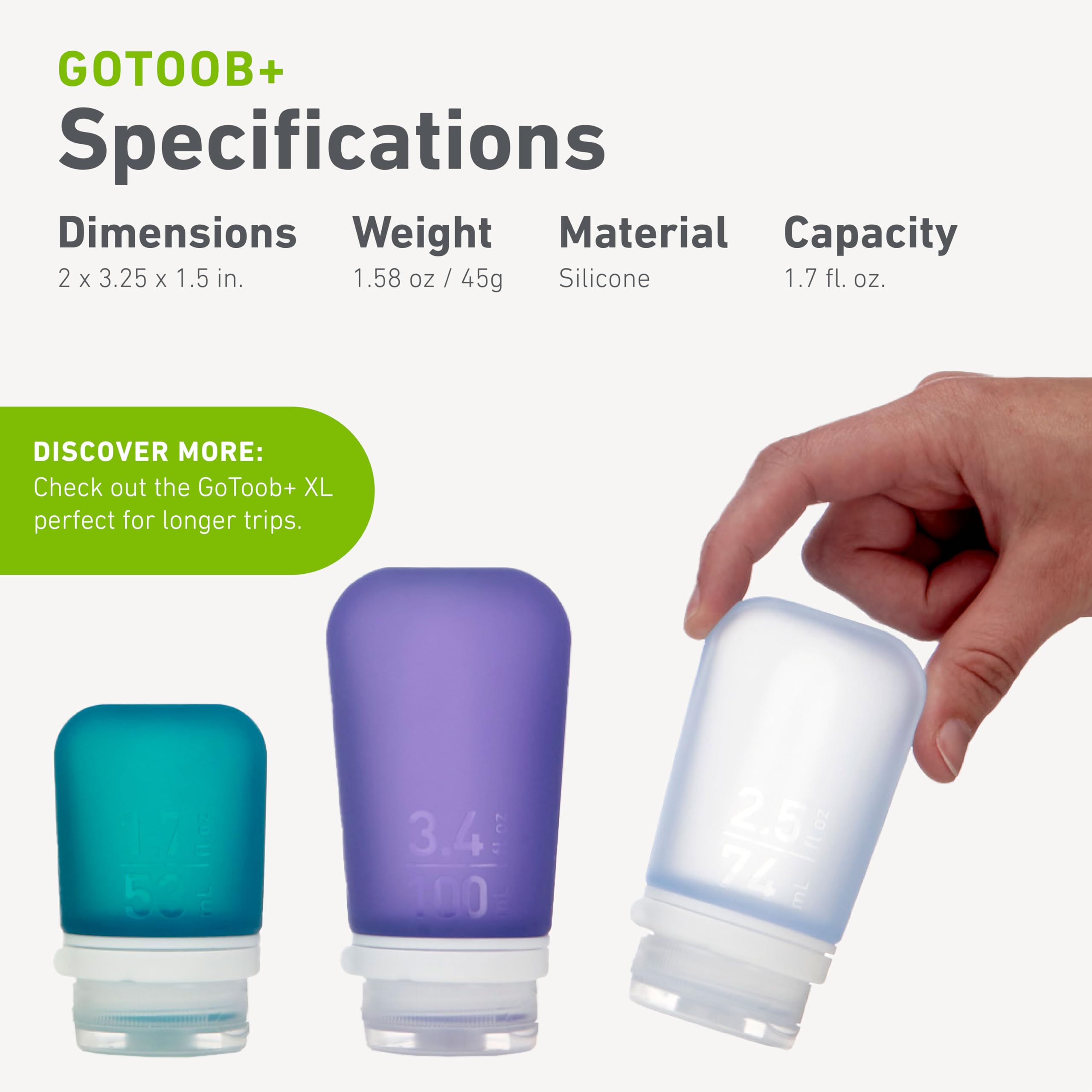 humangear GoToob+ color set in Clear, Purple, Teal for easy ID