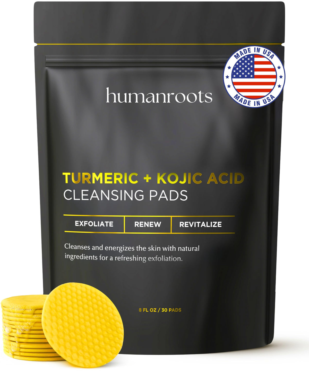 Humanroots turmeric kojic acid cleansing pads pack for daily exfoliation and cleansing