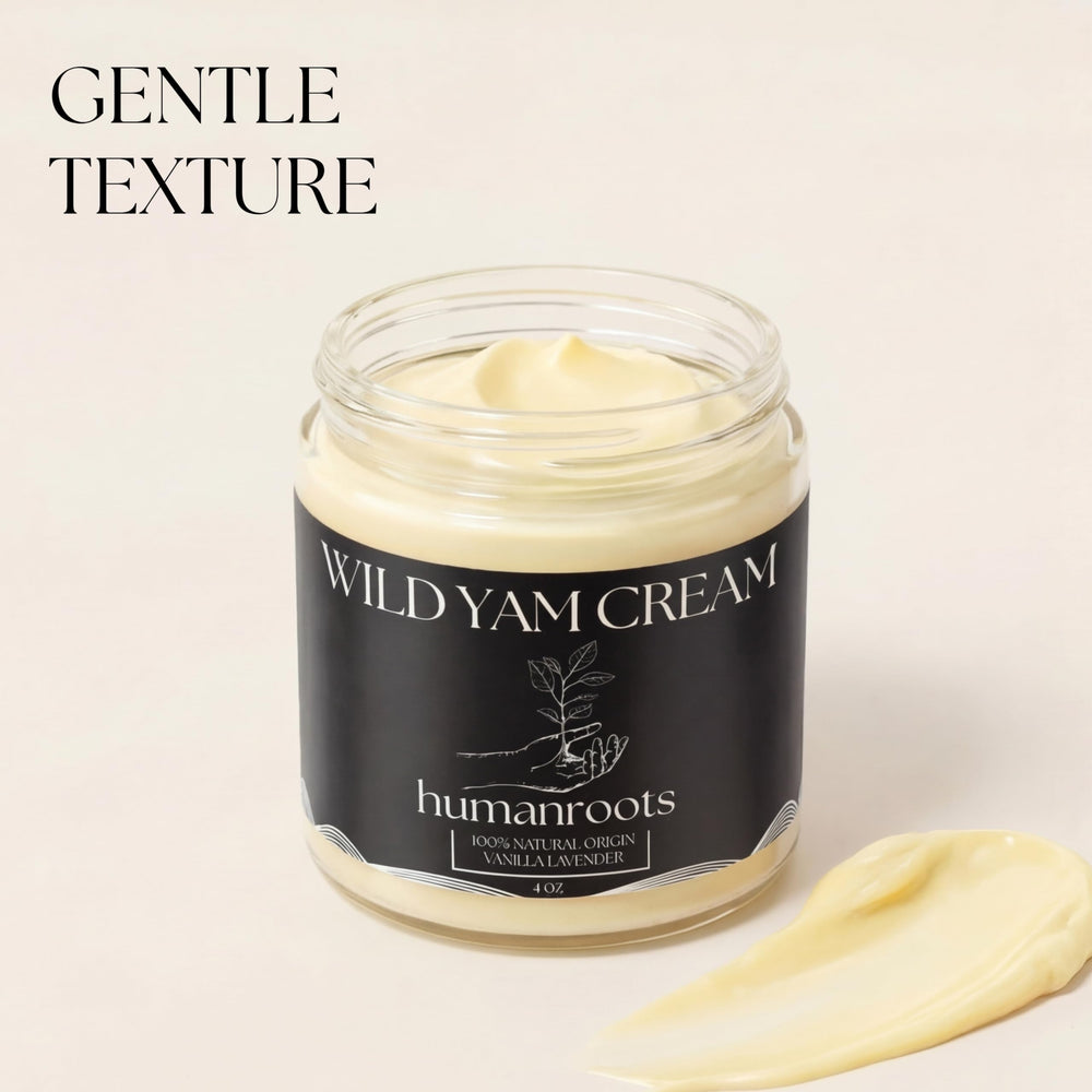 Humanroots Wild Yam Cream packaging highlights organic, handcrafted production in Indiana