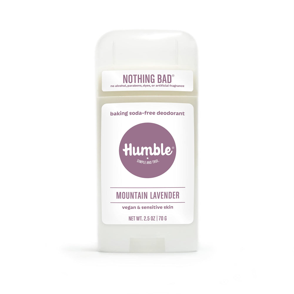 Desodorante Humble Brands sin aluminio en botella Mountain Lavender, frescura diaria.