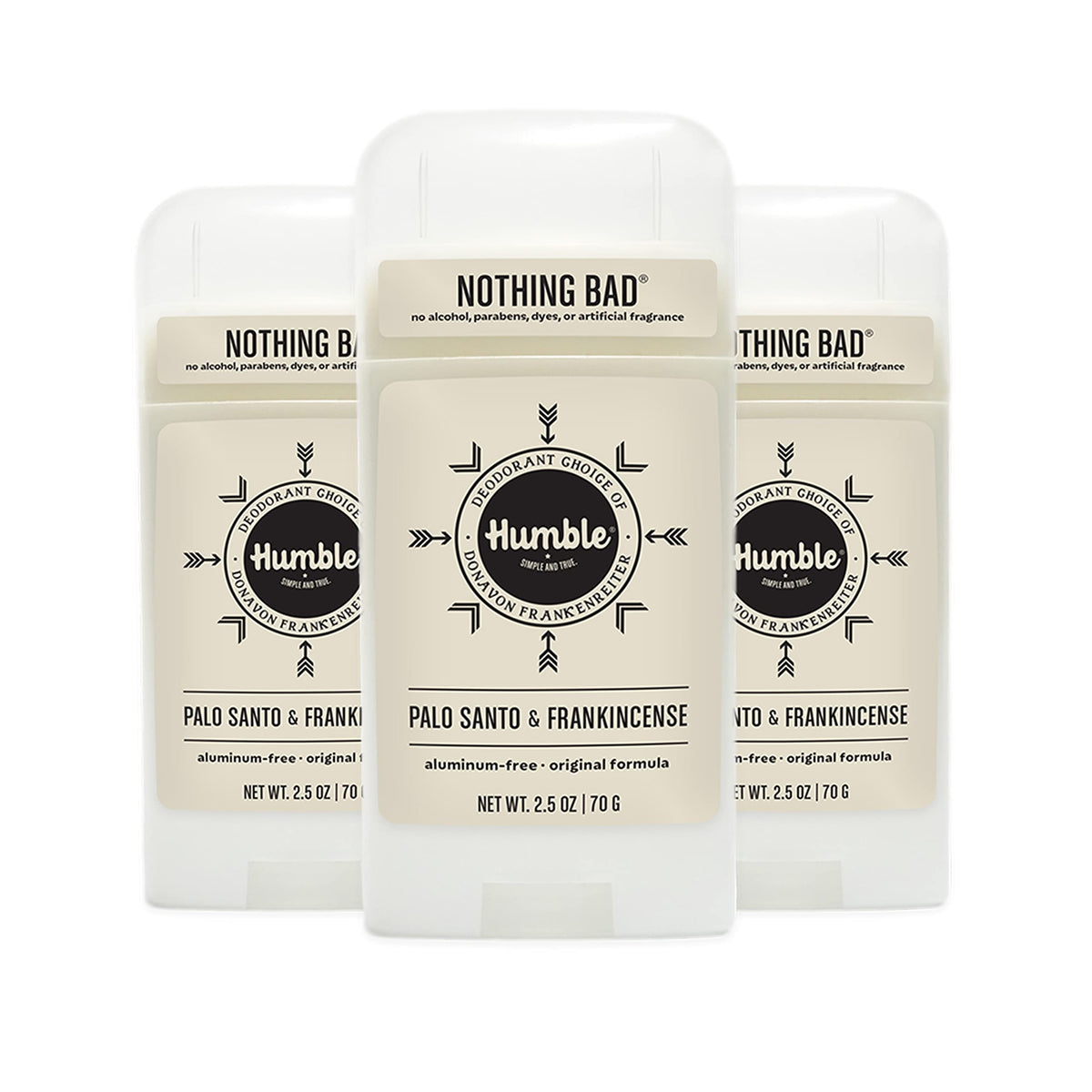 Humble Brands Original Formula deodorant pack of three showing product set for aluminum-free odor protection