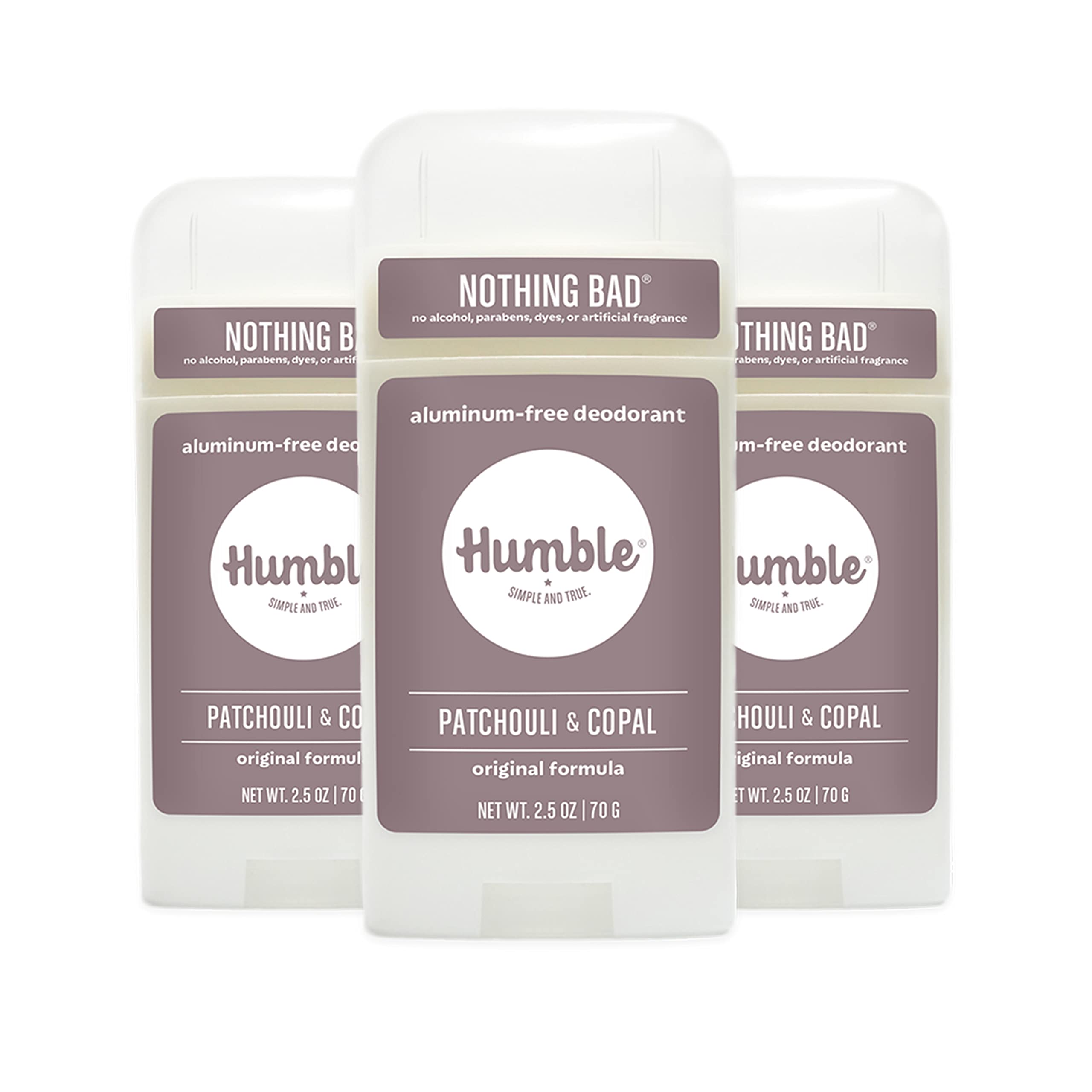 Humble Brands Original Formula deodorant pack of 3, front view, long-lasting odor control.