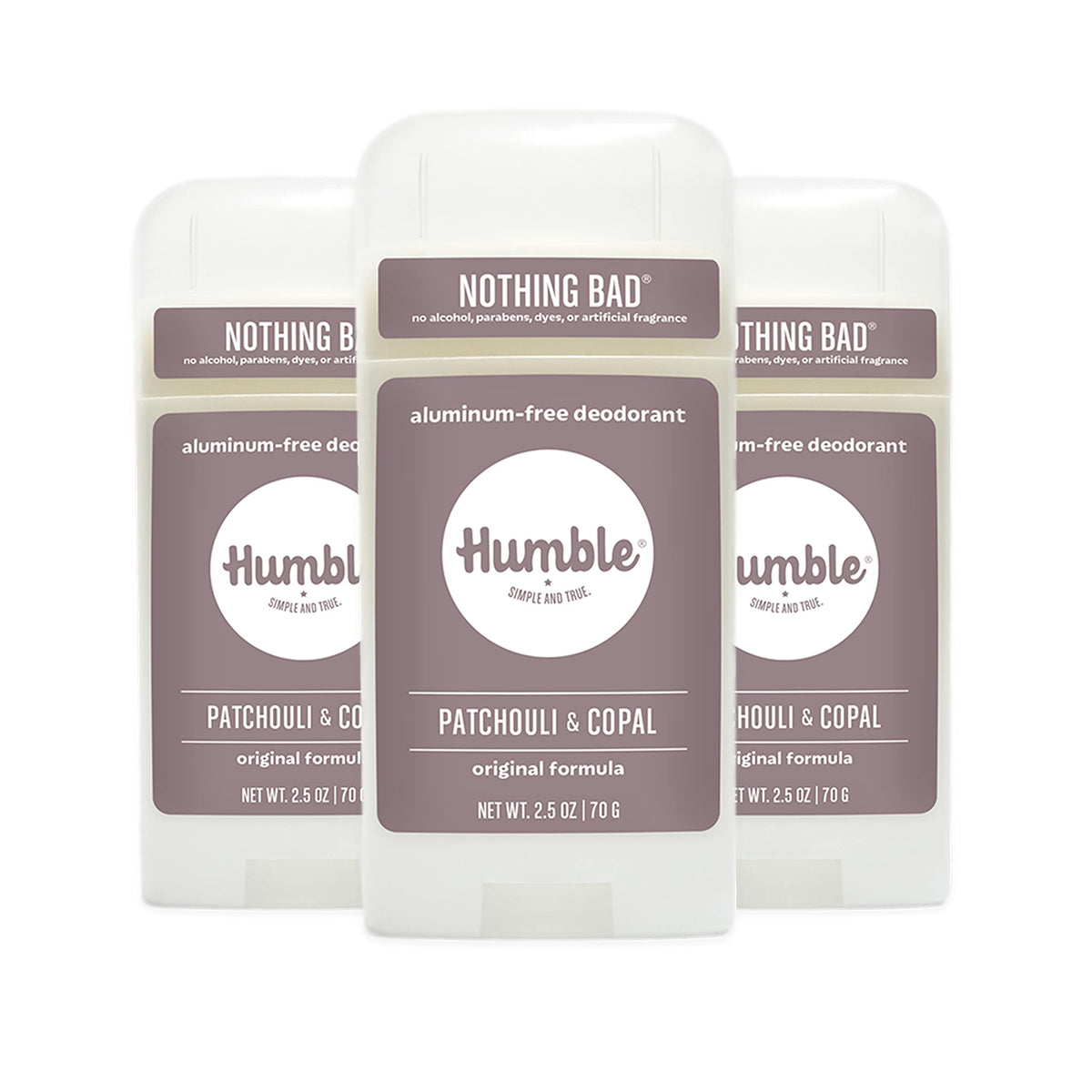 Humble Brands Original Formula deodorant pack of 3, front view, long-lasting odor control.