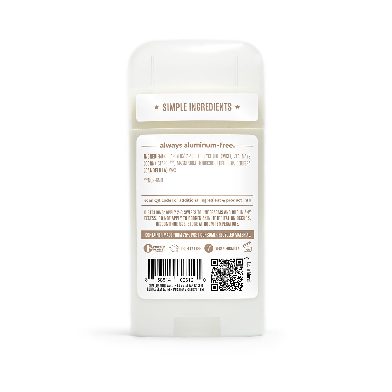 Humble Brands unscented deodorant for daily use on sensitive skin