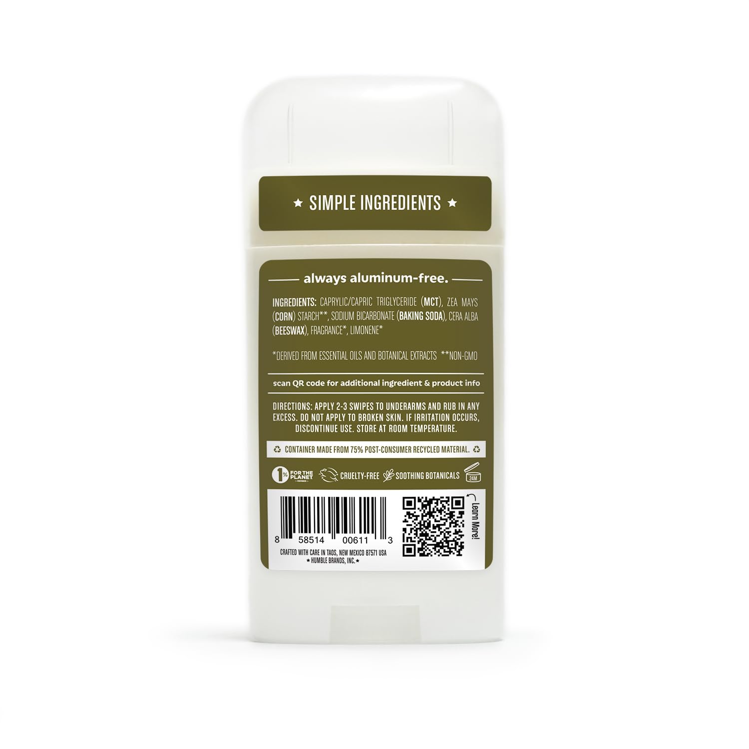 Desodorante Humble sin aluminio, ideal para uso diario y estilo de vida activo.