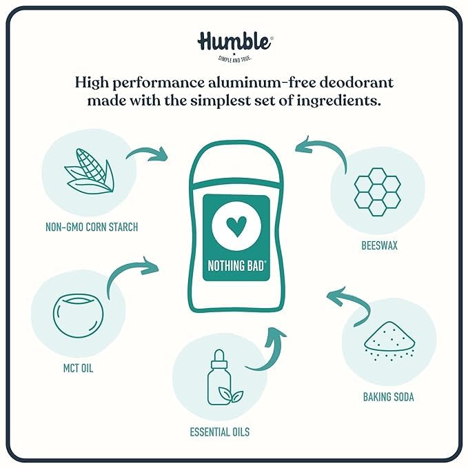 Desodorante Humble Fórmula Original, ingredientes base mostrados en etiqueta para cuidado natural.