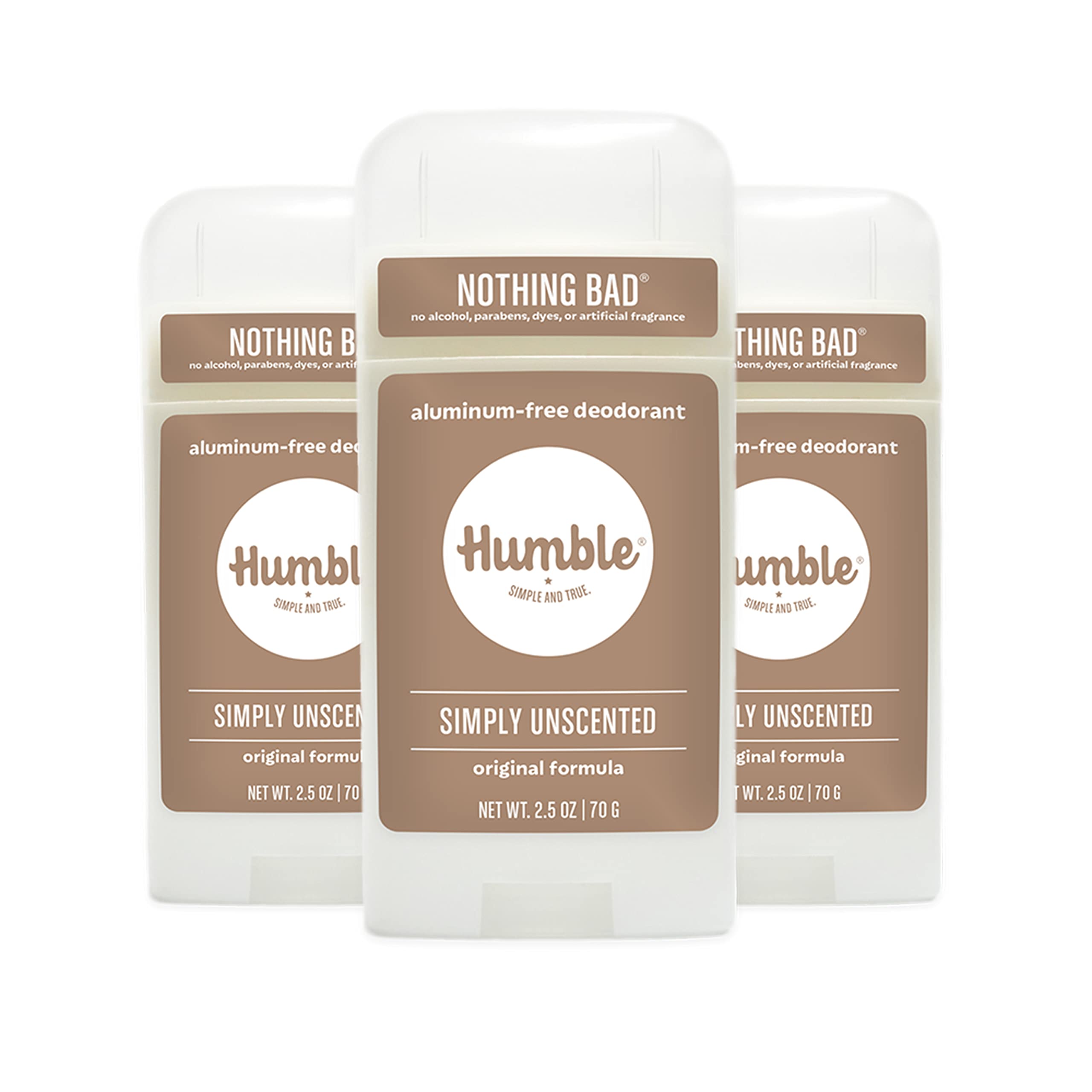 Humble Simple and True Original Formula Deodorant front view, compact aluminum-free design for daily protection