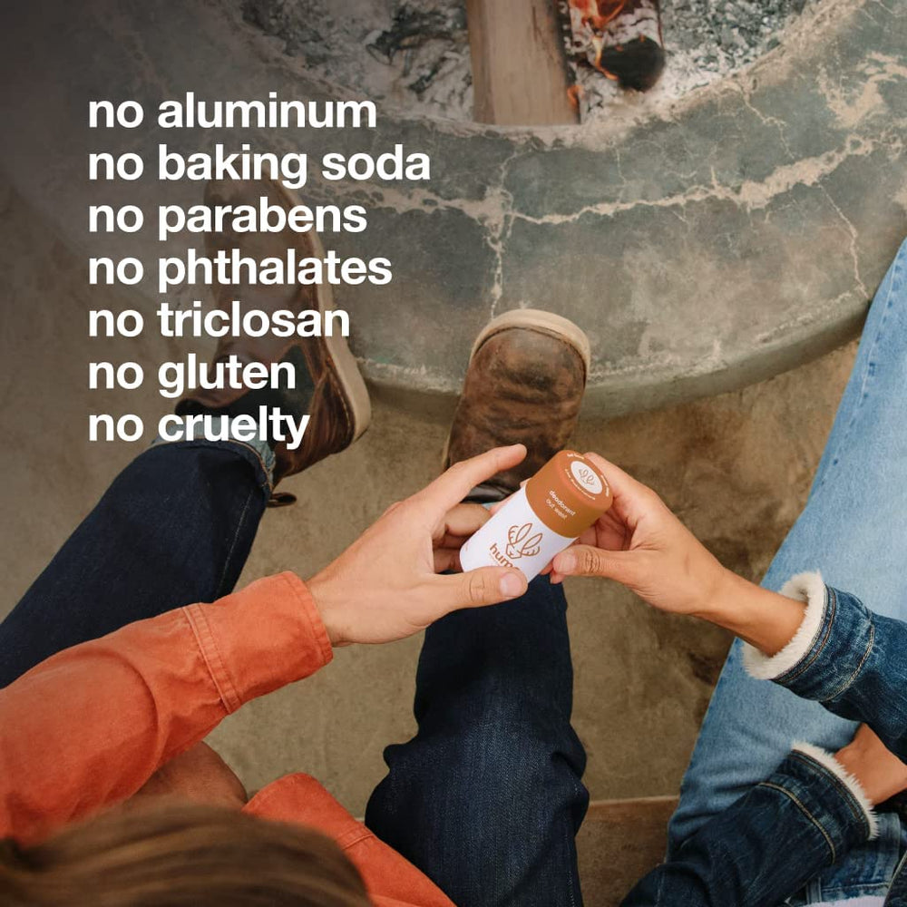 Close-up of aluminum-free label on Hume deodorant.