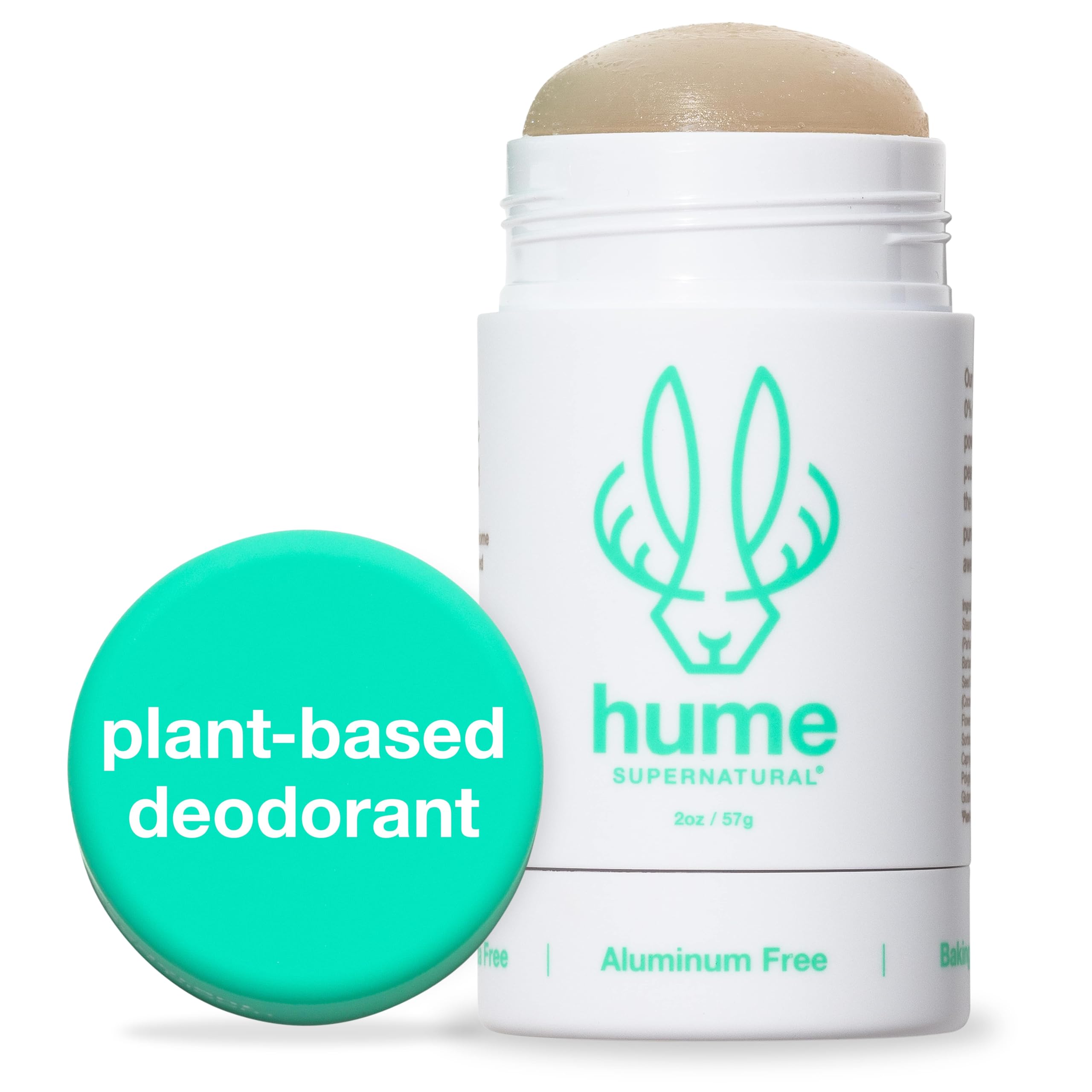 Hume Supernatural: desodorante sin aluminio, botella close-up, uso diario.