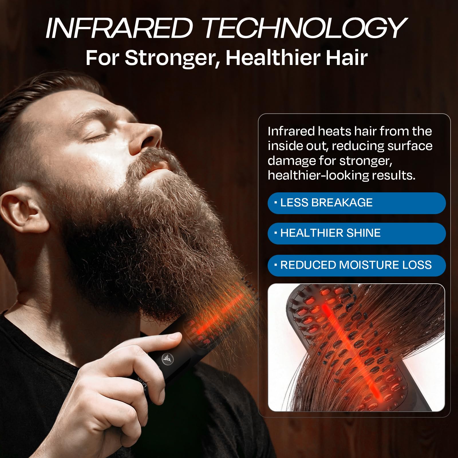 HUMMINGBIRD MK18 infrared and ionic tech smooths the beard with less frizz.