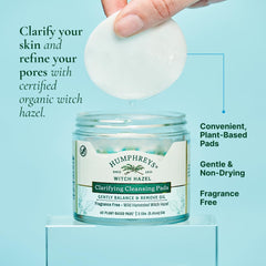 Humphreys Clarifying Pads packaging emphasizing sustainability and cruelty-free skincare.