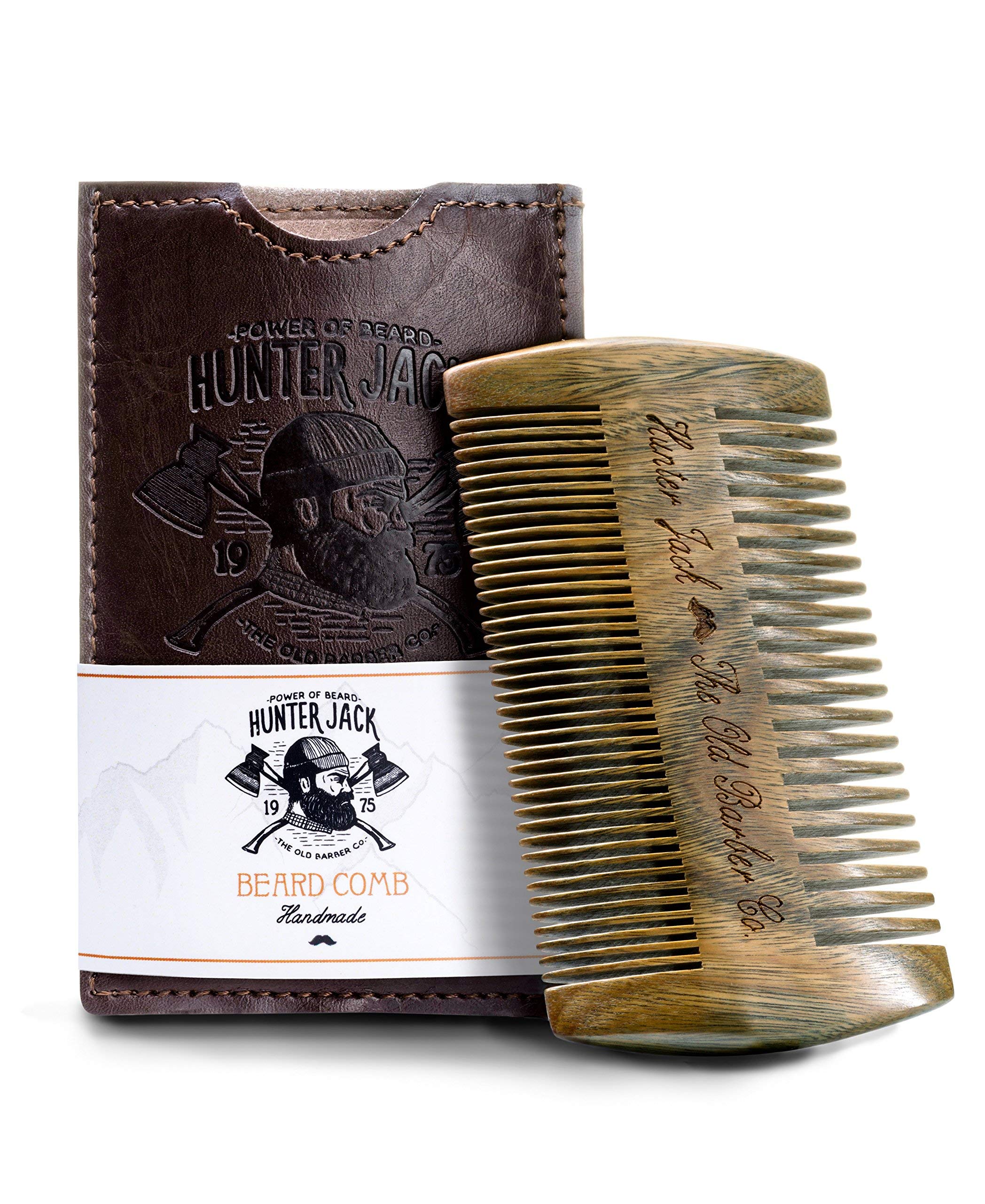 Hunter Jack premium sandalwood beard comb with dual teeth for versatile grooming.