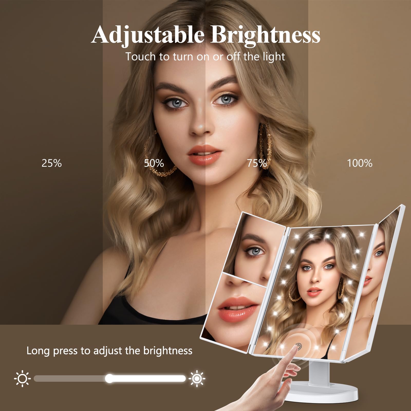 HUONUL makeup mirror 3X magnification for accurate eyeliner work.