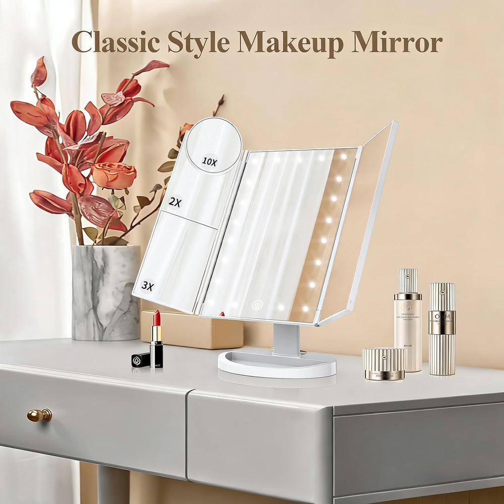HUONUL makeup mirror dual power supports plug-in and battery use for travel.