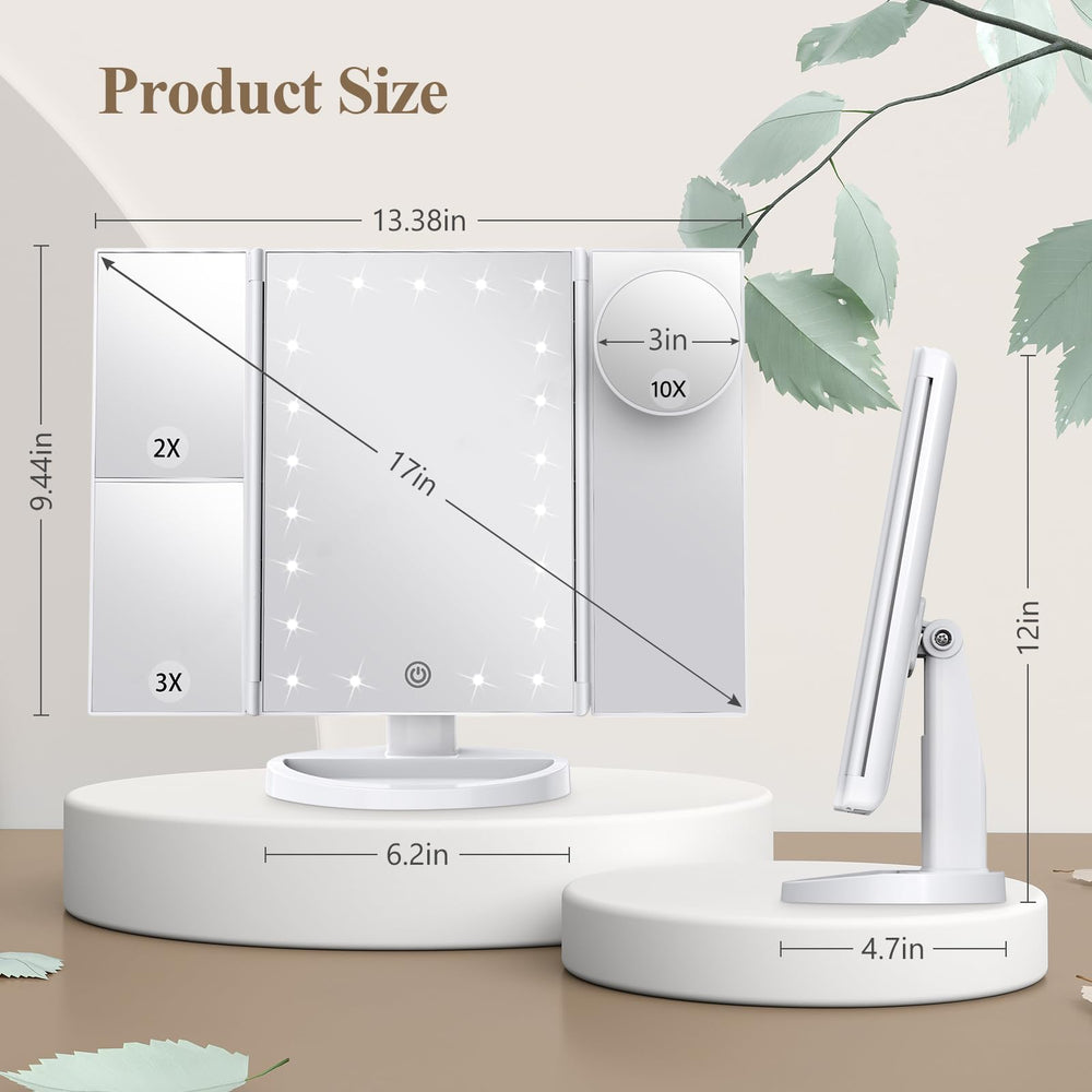 HUONUL makeup mirror tri-fold design offers compact, elegant vanity storage.