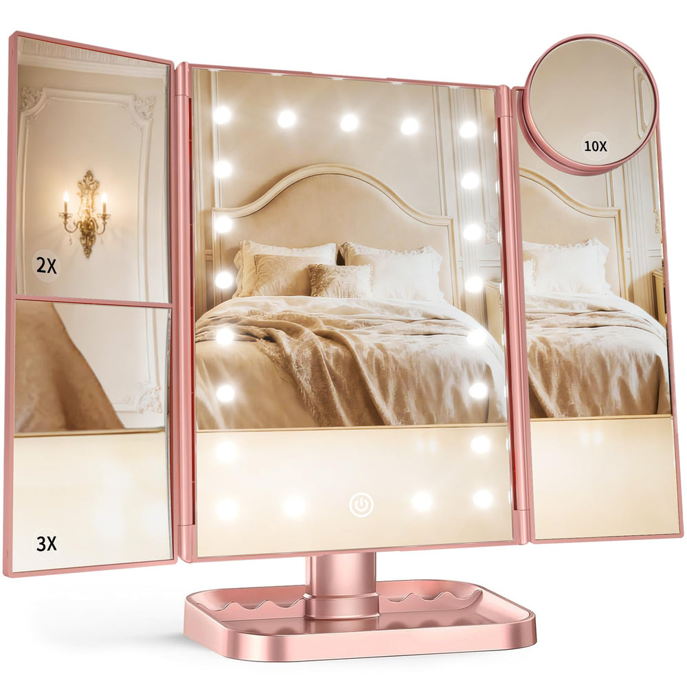 HUONUL makeup mirror with lights shows 2x/3x/10x magnification for precise tasks.