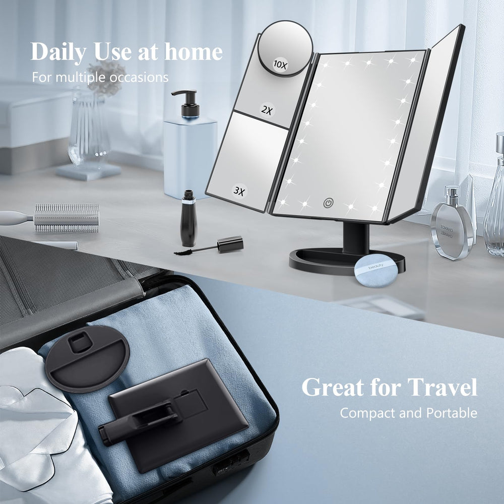 Dual power HUONUL mirror offers plug-in or battery operation for travel
