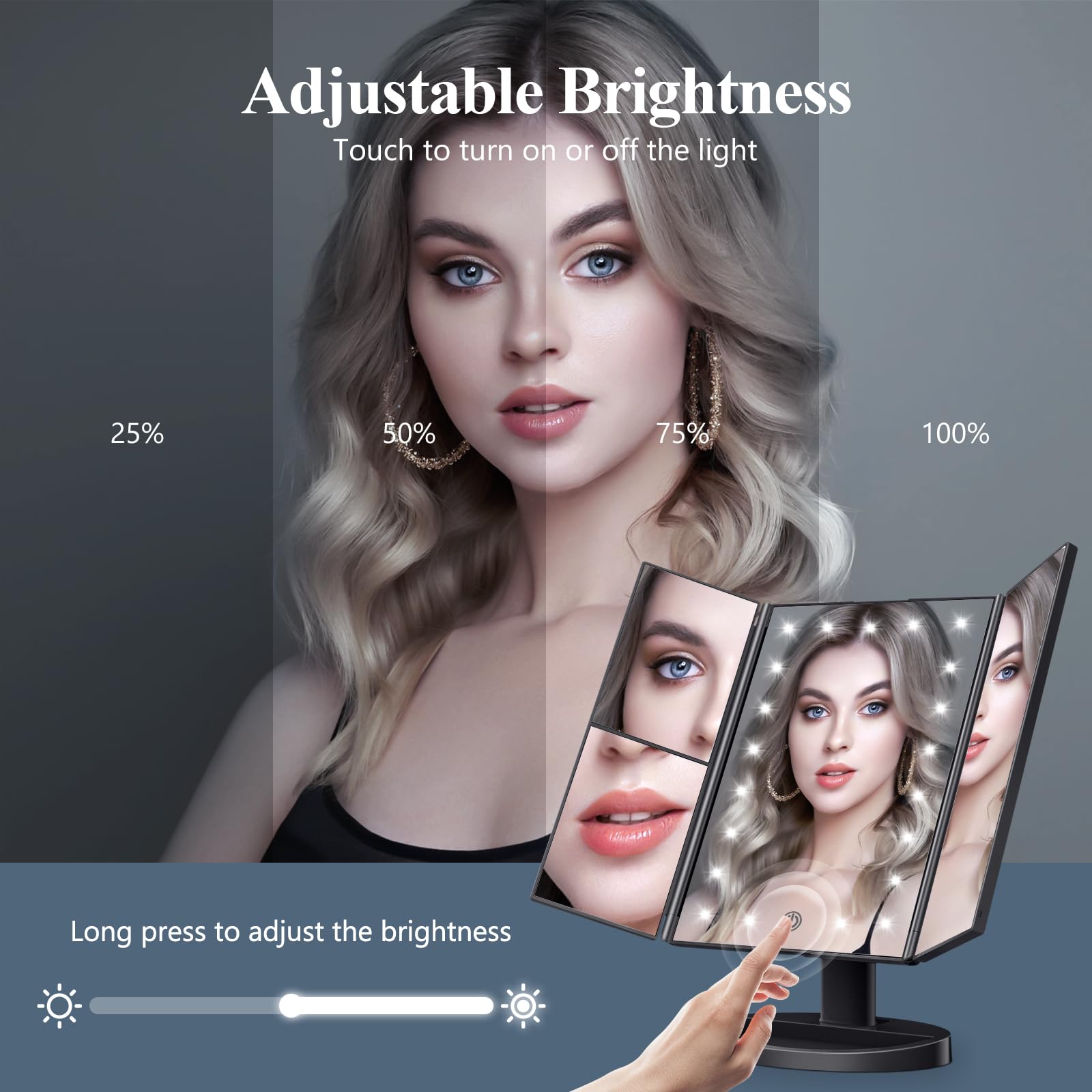Touch-control brightness on HUONUL mirror enables customizable lighting