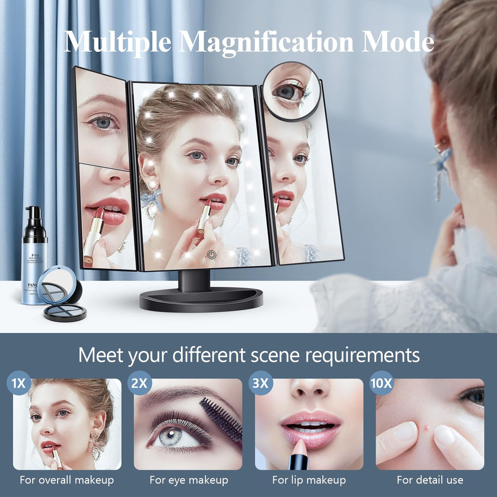 HUONUL trifold vanity mirror with compact design for easy dresser storage